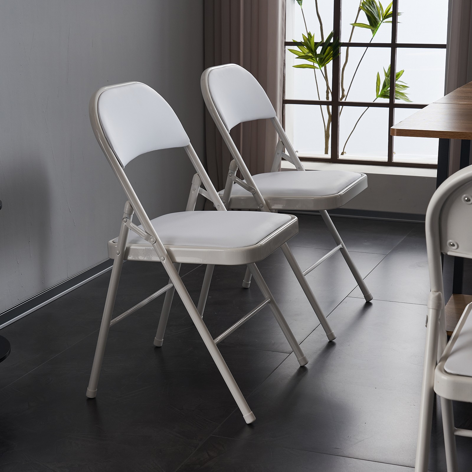 6Pcs White Folding Chairs Padded Metal Frame Leather Foldable Chair Party Event