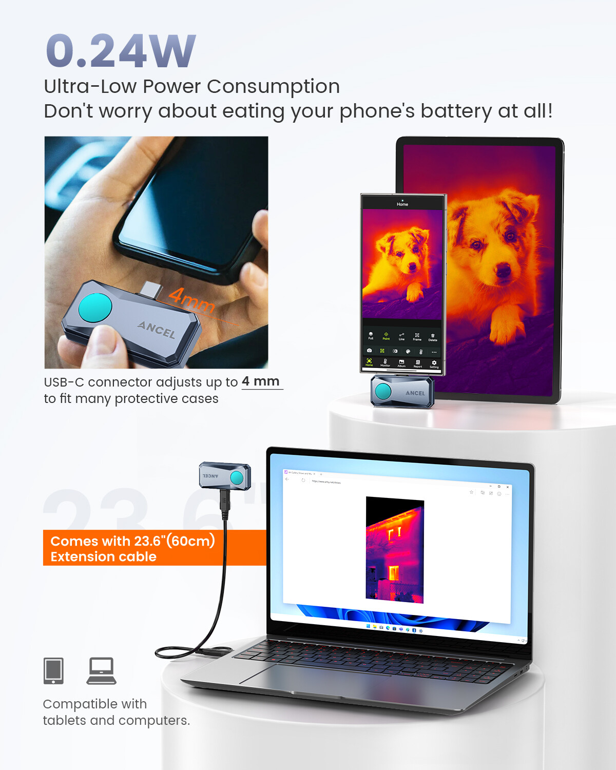 ANCEL Thermal Imaging Camera for IOS 256×192 IR Resolution 25Hz Refresh Rate