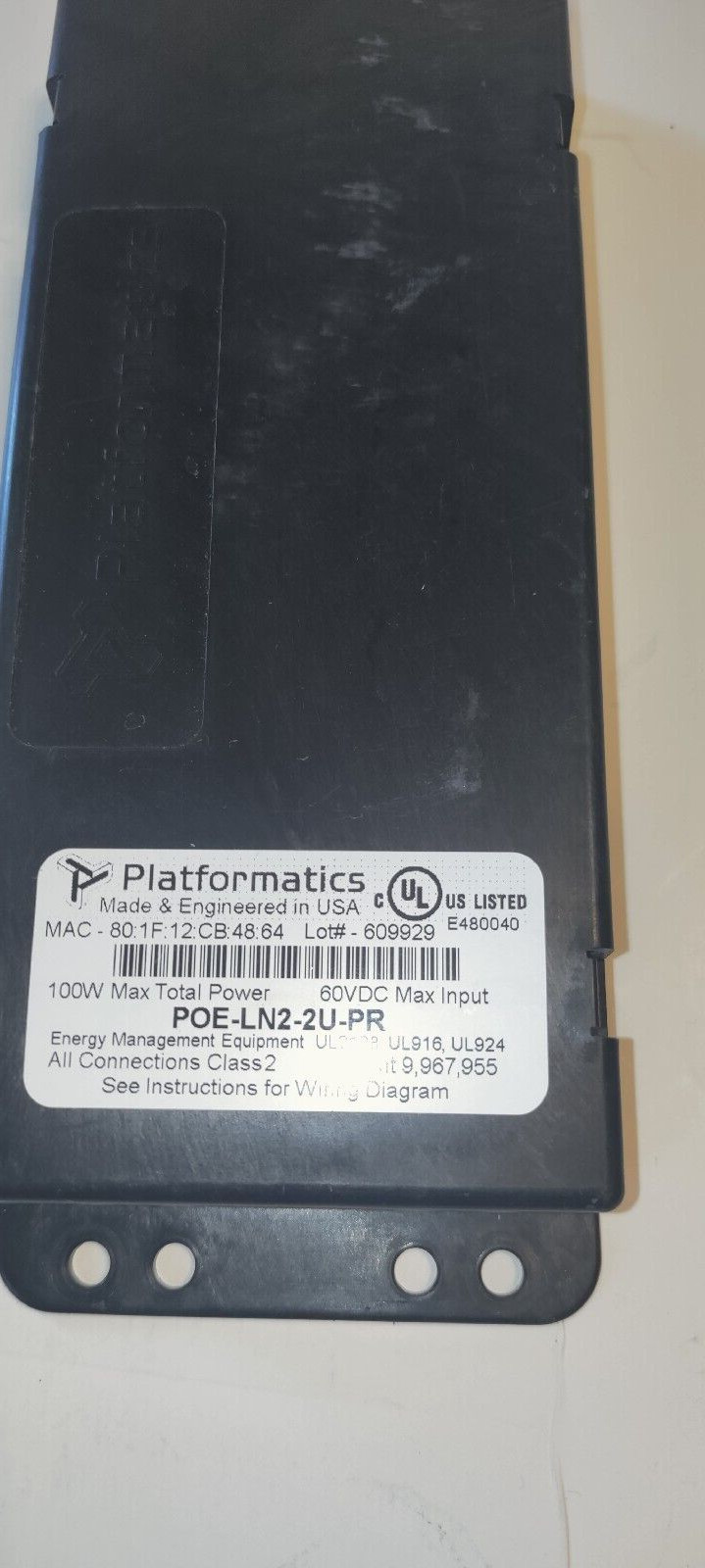 PLATFORMATICS PoE Light Node Assembly # POE-LN2-2U-PR