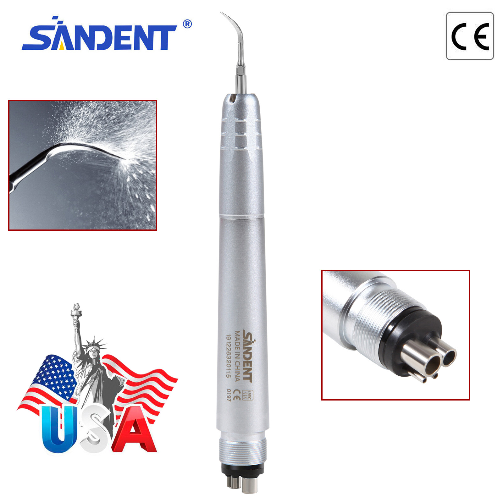 Dental Ultrasonic Air Scaler Handpiece Sonic 2/4 Hole+3 Tips Fit for KAV Scaler