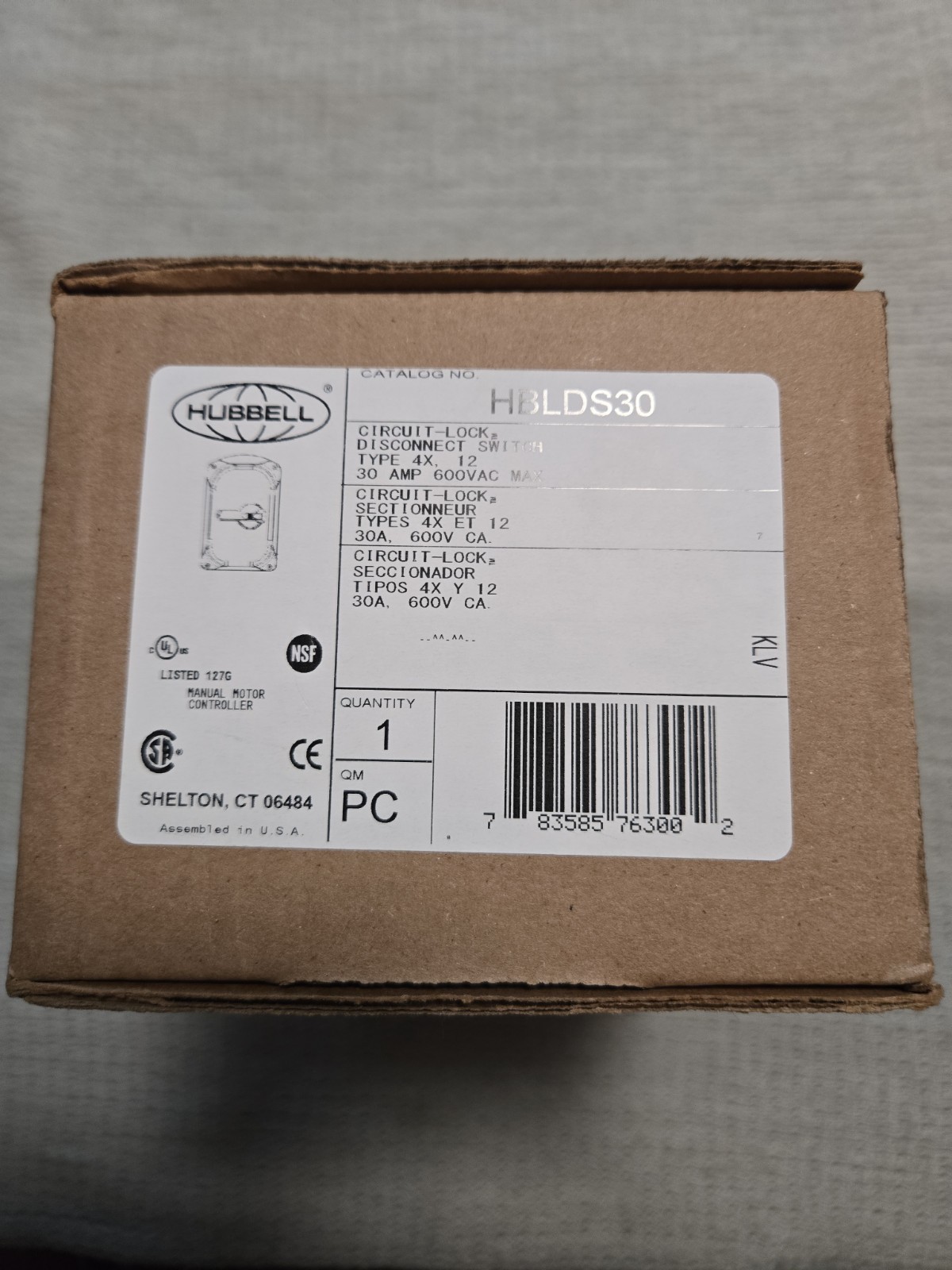 Hubbell, HBLDS30, Circuit-Lock Disconnect Switch, 30A, 600VAC, 3P