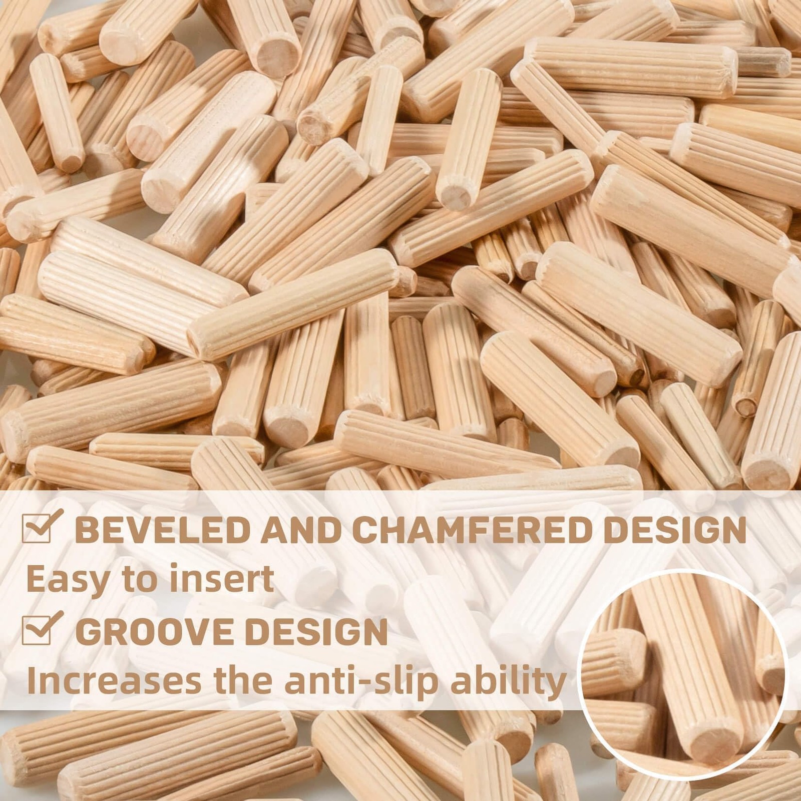 200Pcs Wooden Dowel Pins – Wooden Dowels Fluted Wood Dowel Pins with 1/4，5/16 an