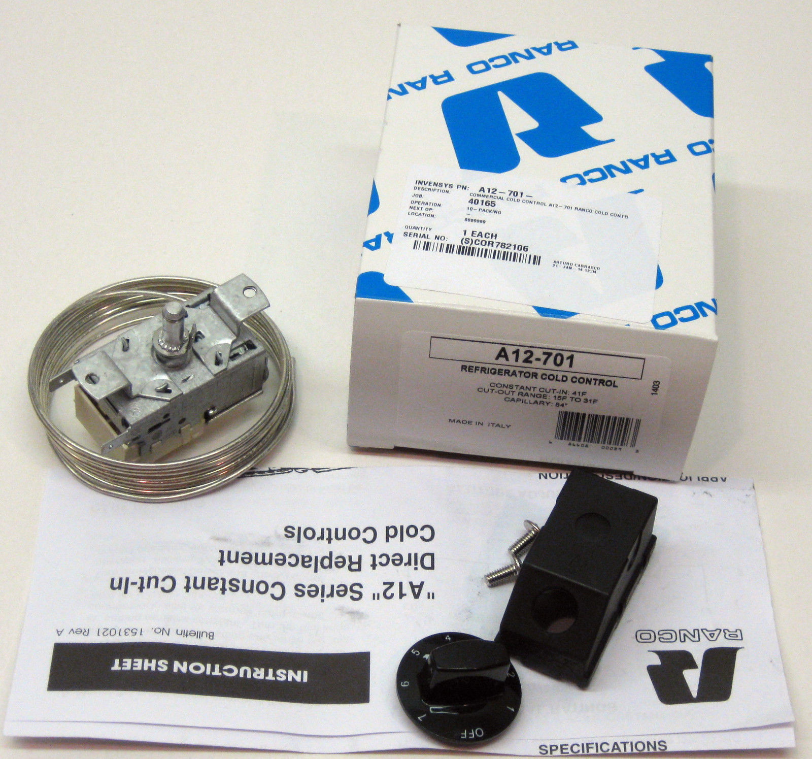 A12-701 Ranco Commecial Temperature Cold Control for Refrigerator Bay Maries