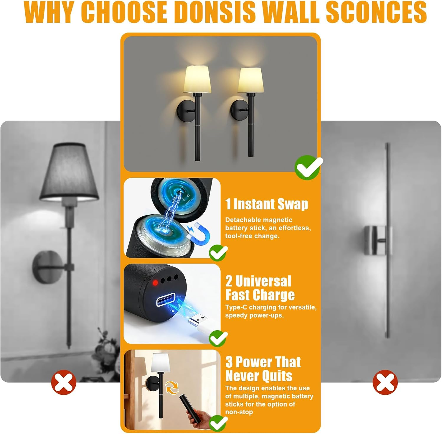 Magnetic Wireless Wall Sconces – Rechargeable 5200mAh Battery for Any Room