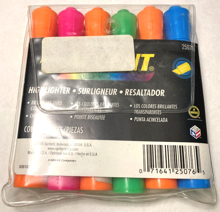 Sanford Major Accent Highlighter Markers 6 Pieces Blue Orange Green Pink Vintage