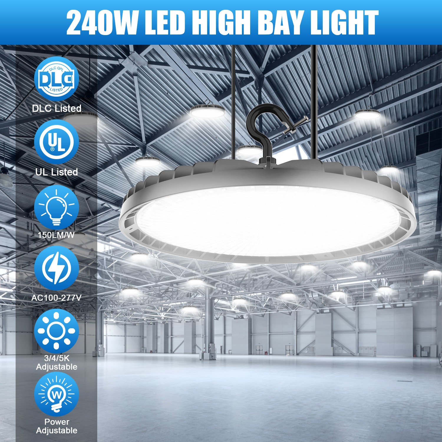 150 Watts UFO LED Light High Bay 5000K Warehouse Commercial Lighting 22500 Lumen
