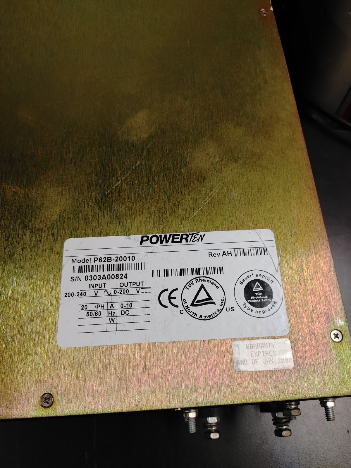 POWER TEN P62B-20010 0-200 Volts DC 0-10 Amps DC Power Supply