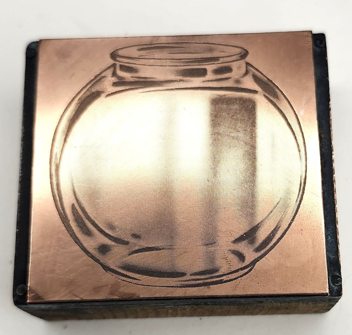 Fish Bowl or Counter Sales Container Letterpress Printing Block Copper