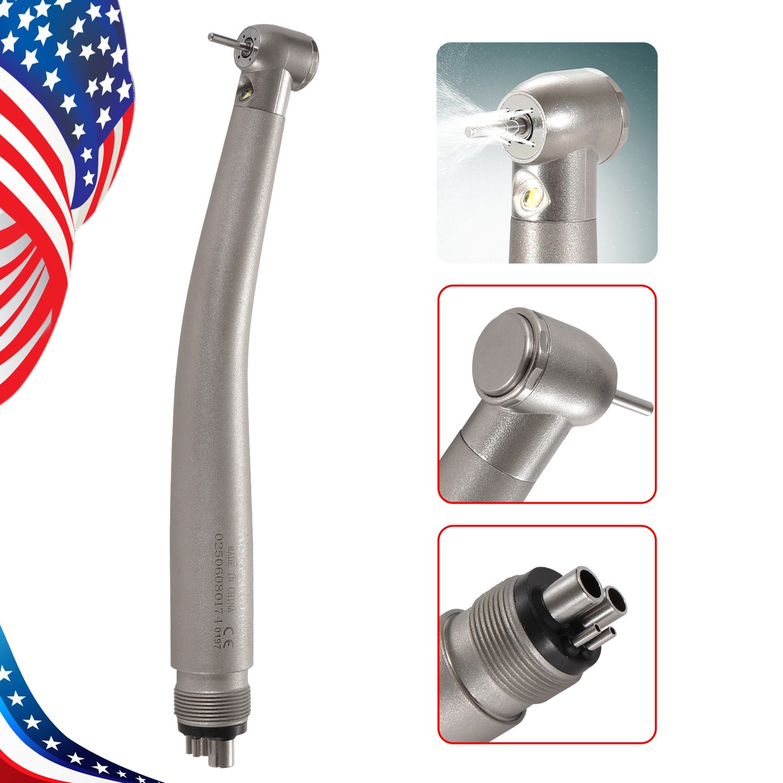 Dental 1:1 Fiber Optic Handpiece Internal Spray Contra Angle fit E-Type Motor DS