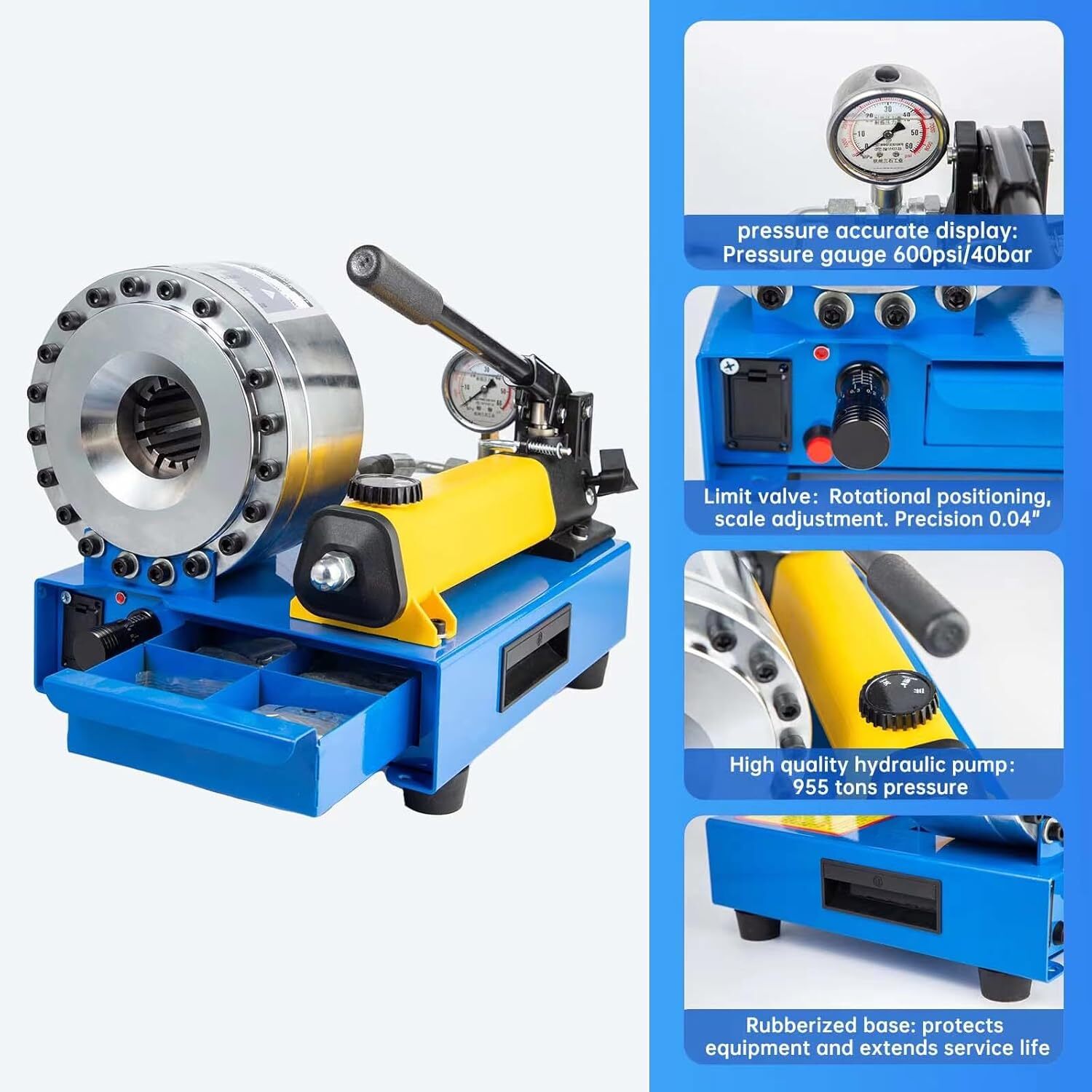 New 5600KN Hydraulic Hose Crimper Pipe Clamping Machine w/ 8 Sets Dies 10mm-30m