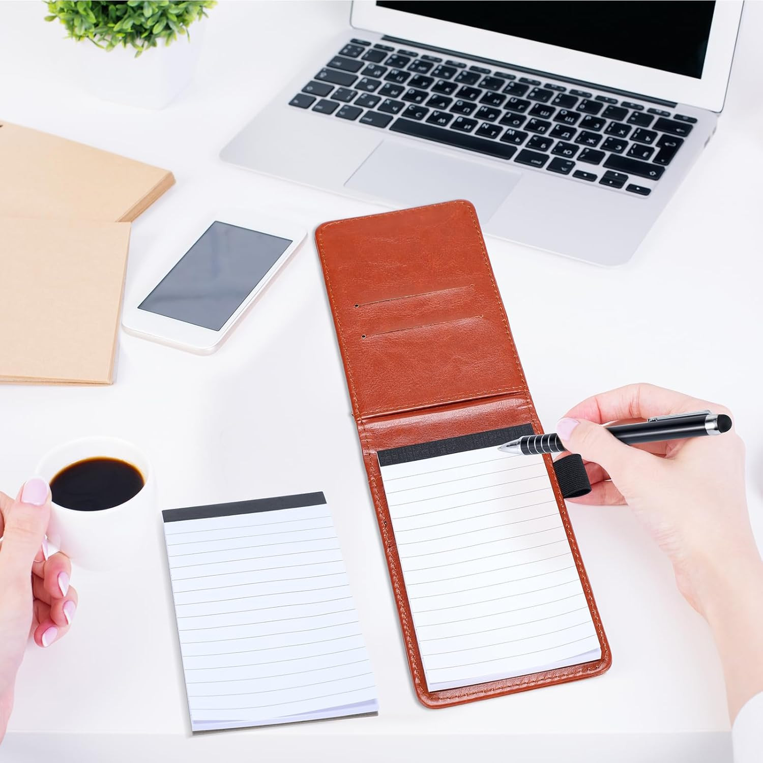 8 Pcs Mini Pocket Notepad Holder Set Leather Notepad Holder with Metal Pen Lined