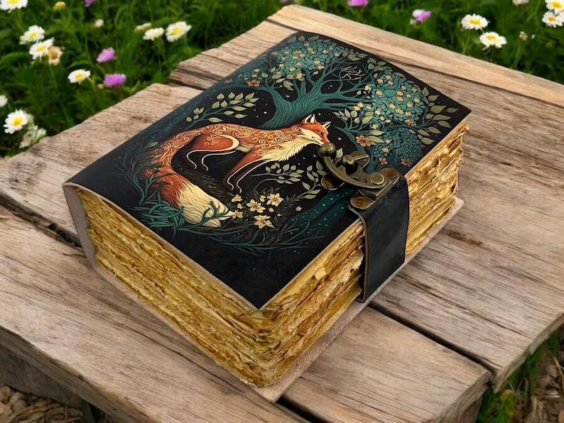 400 Pages – Grimoire Fox Leather Journal Blank Spell book of shadows Fat journal