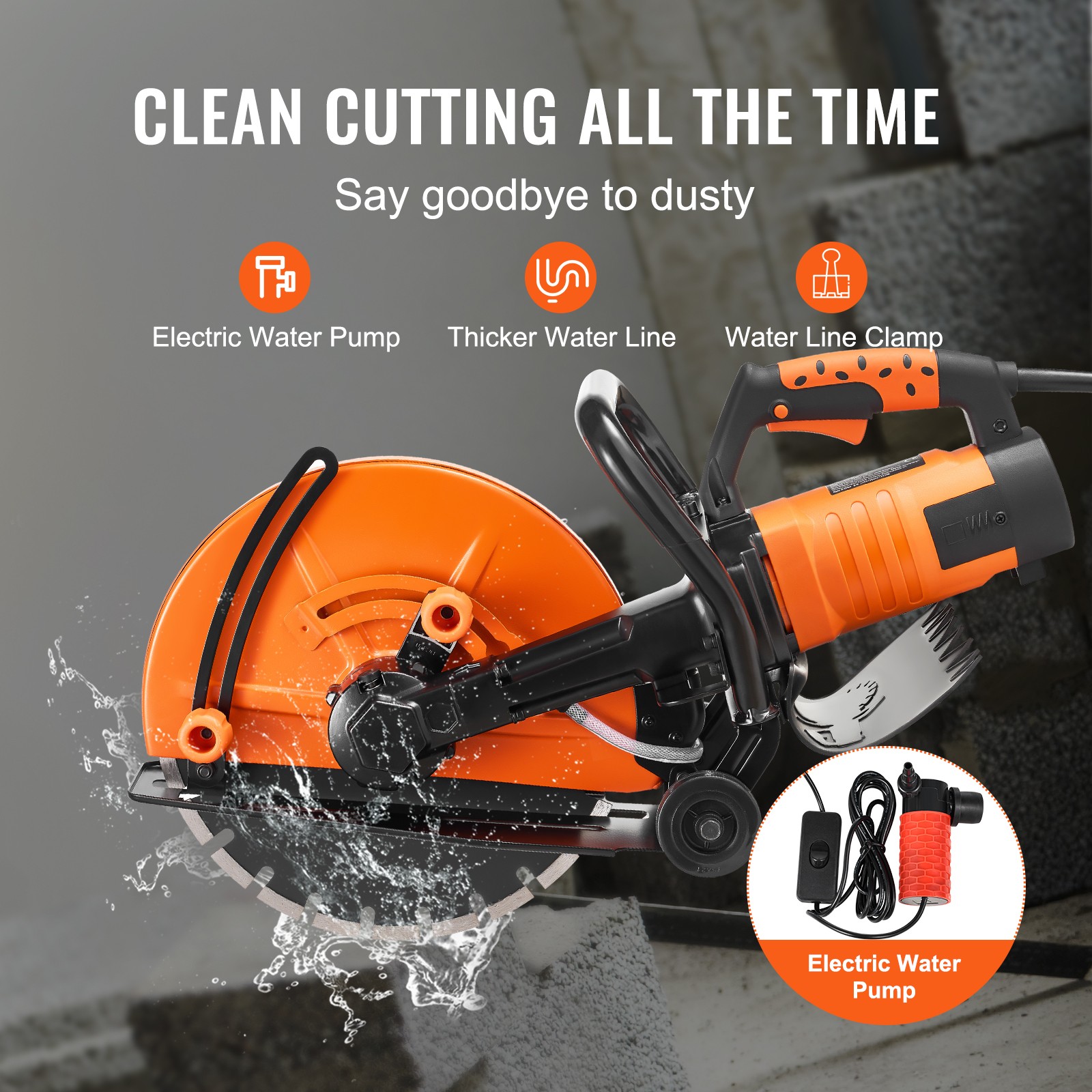 VEVOR 14” Electric Concrete Saw Wet/Dry Saw Cutter with Water Pump and Blade