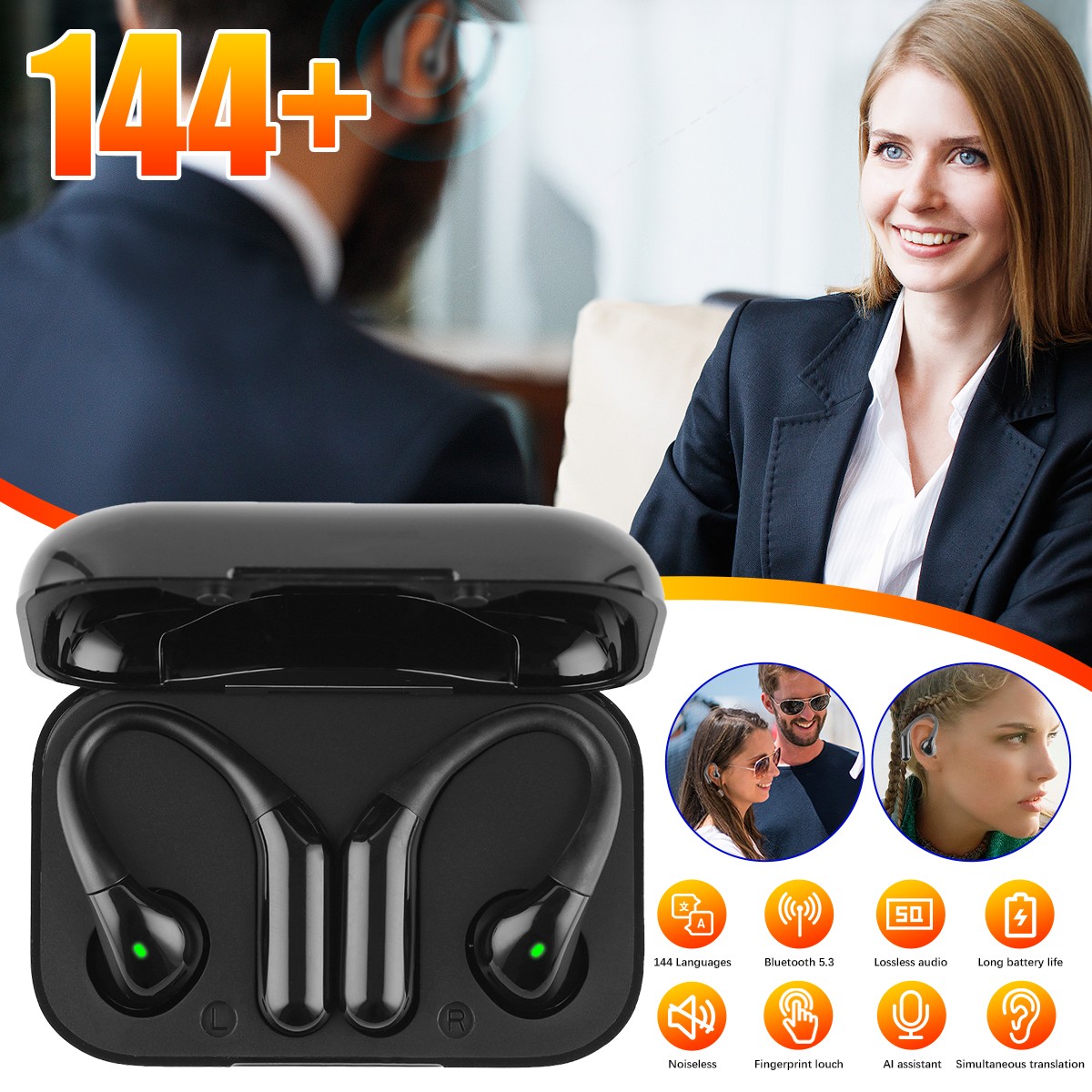 144+Language Translator Earbuds Bluetooth 5.3 Wireless Headphones Air Conduction