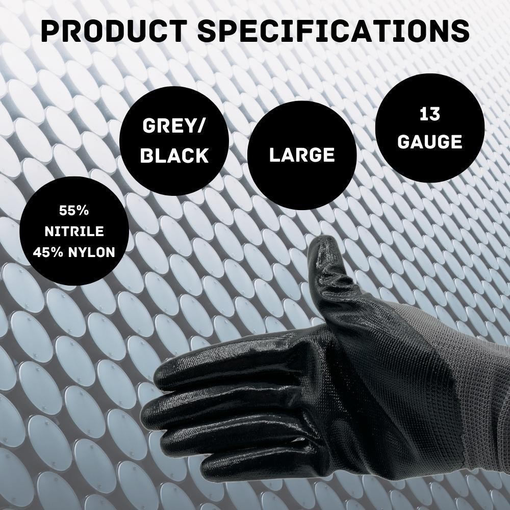 Grey Dipped Gloves Nitrile Nylon Industrial Work Gloves Large 240 Pairs