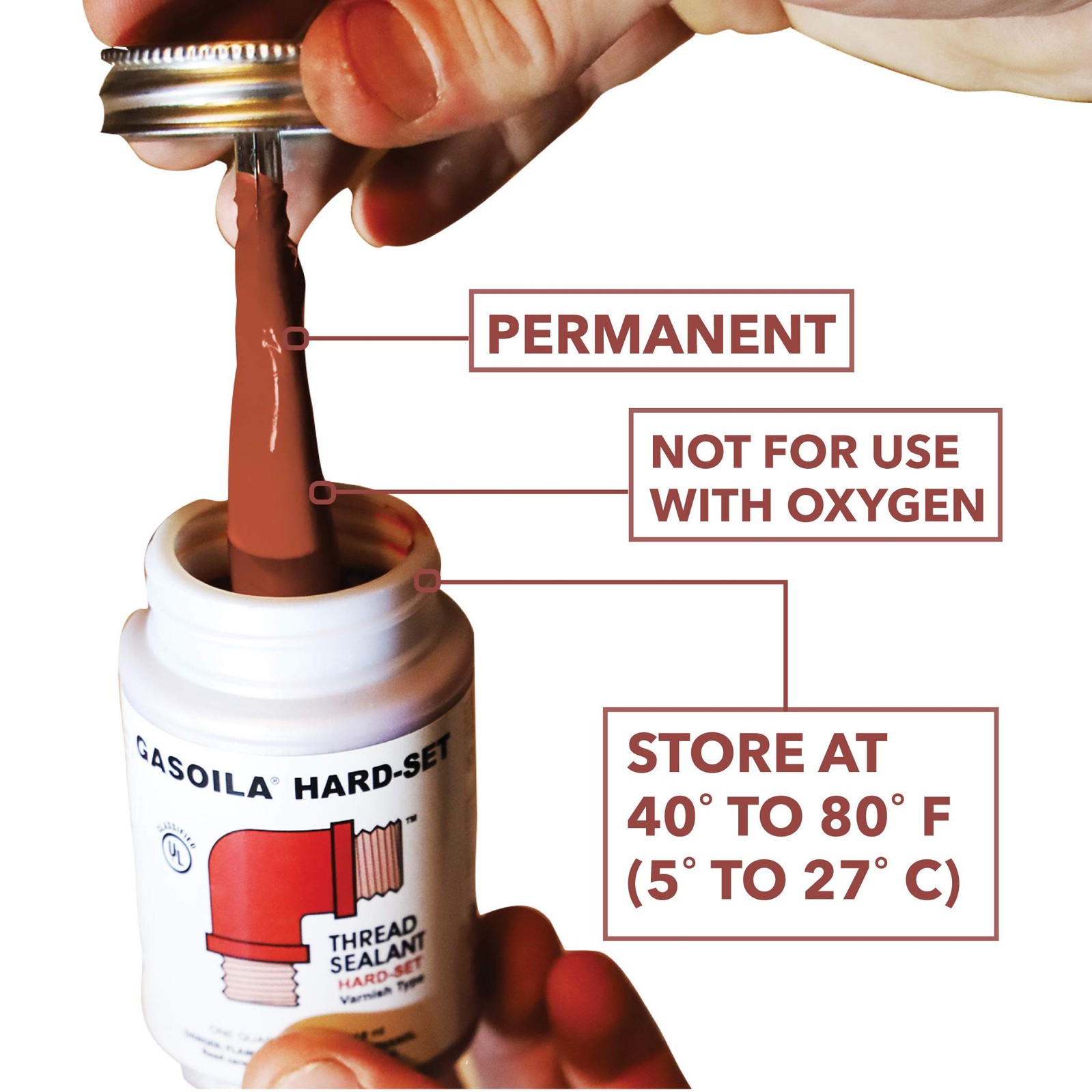 Gasoila Hard-Setting Permanent Thread Sealant, Fast-Drying Red Varnish Sealan…