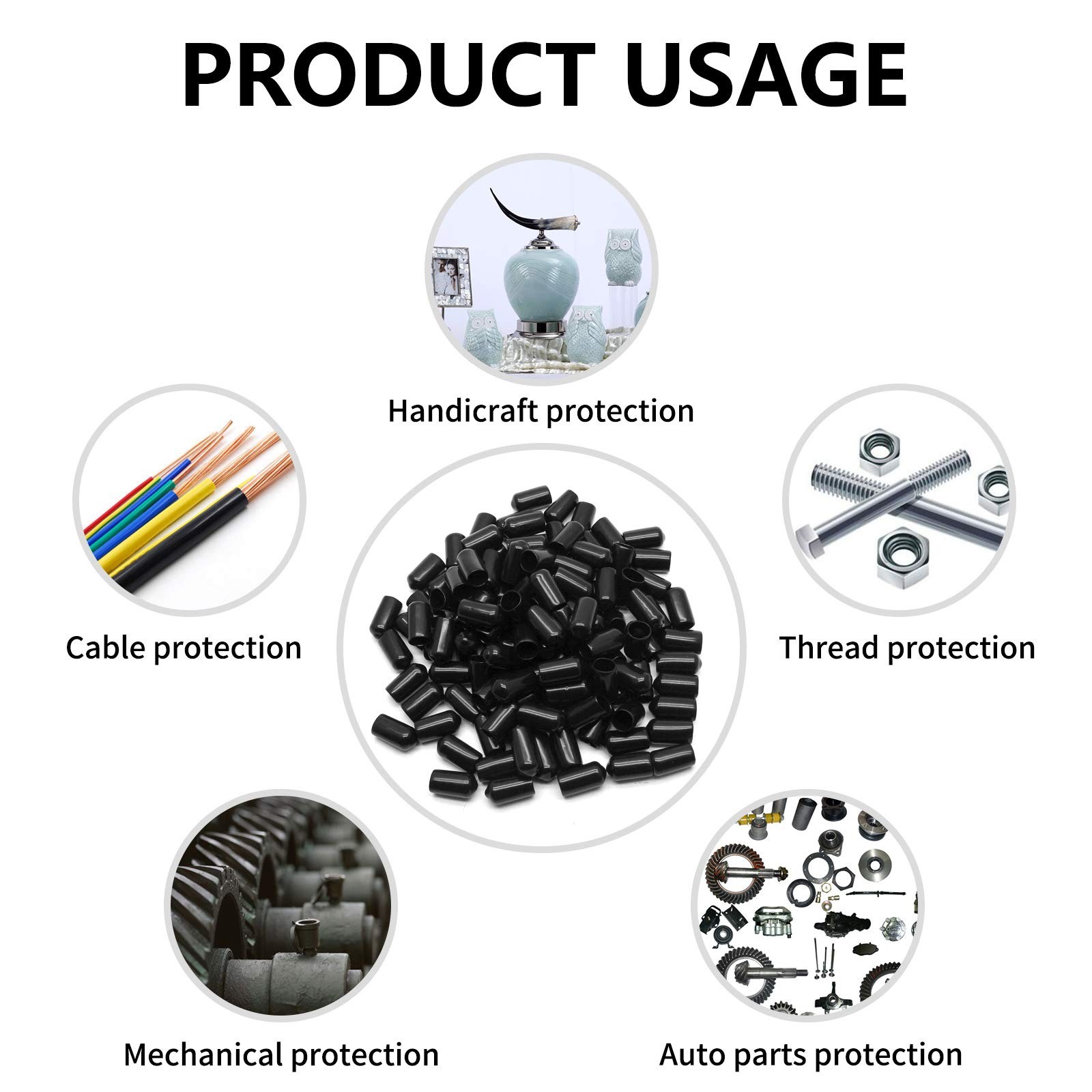 Bonsicoky 120Pcs Round Rubber End Caps 3/8″ (10mm) ID Vinyl 10mm, 120 Pcs