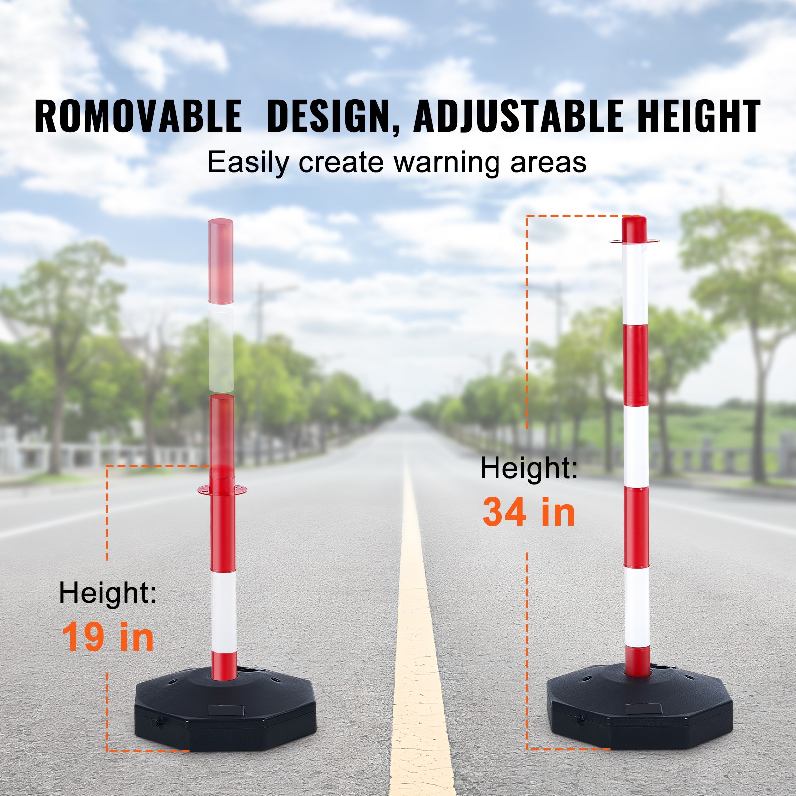 VEVOR 6PCs Traffic Delineator Post Cones with Fillable Base 6.6 FT Chain