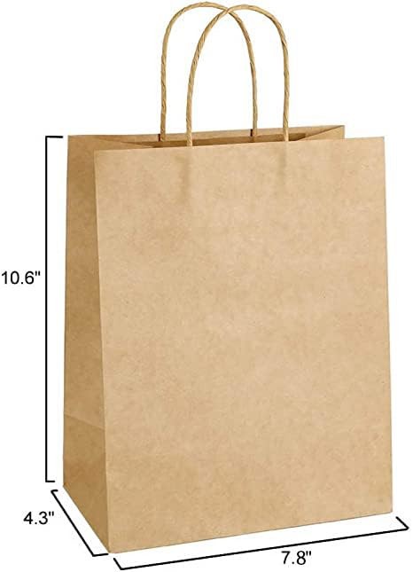 HSMOK Brown Paper Bags with Handles, 1 Count (Pack of 100),