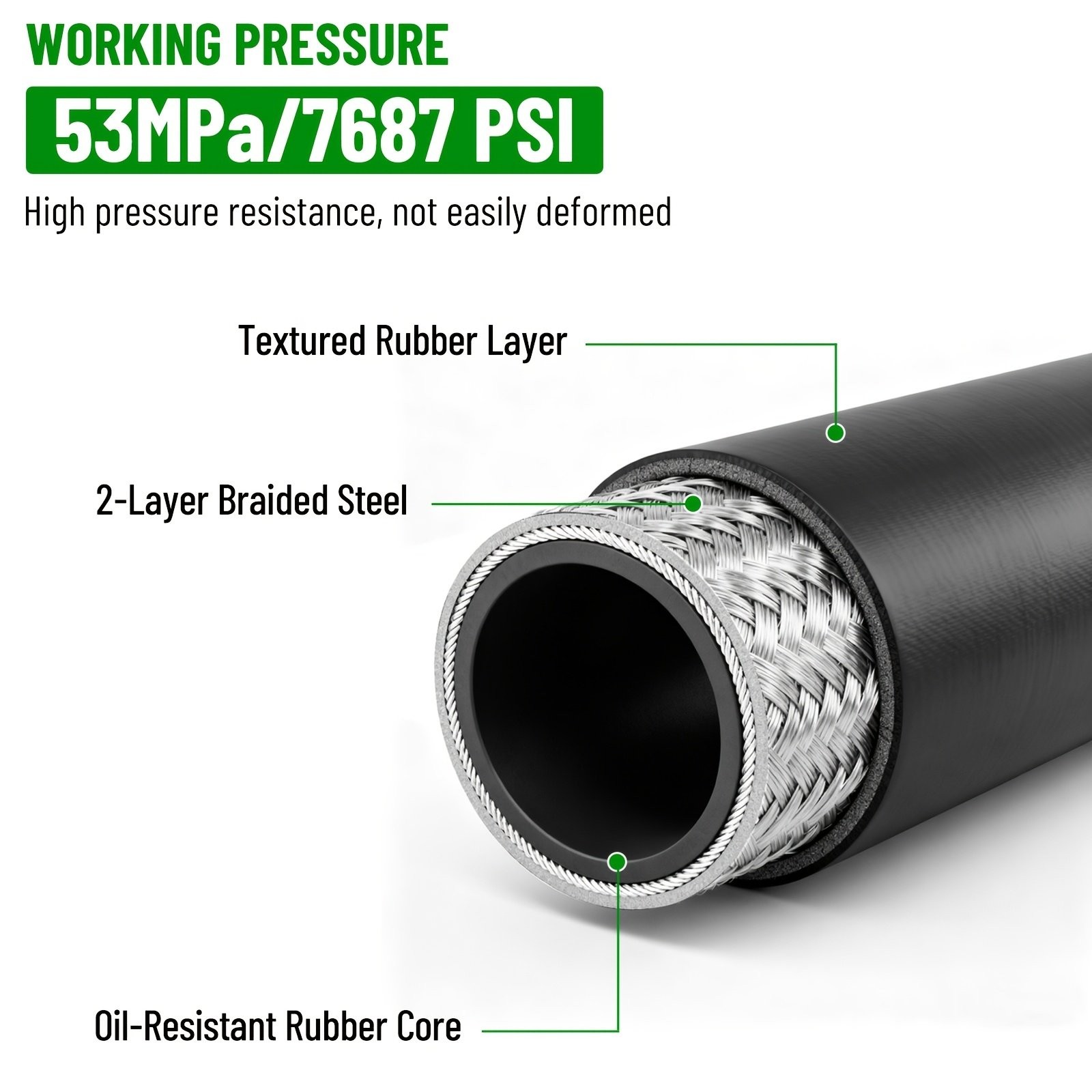50FT 3/8″ Hydraulic Hose with 16PCS Hydraulic Hose Fittings, 2-Wire Braided Tube