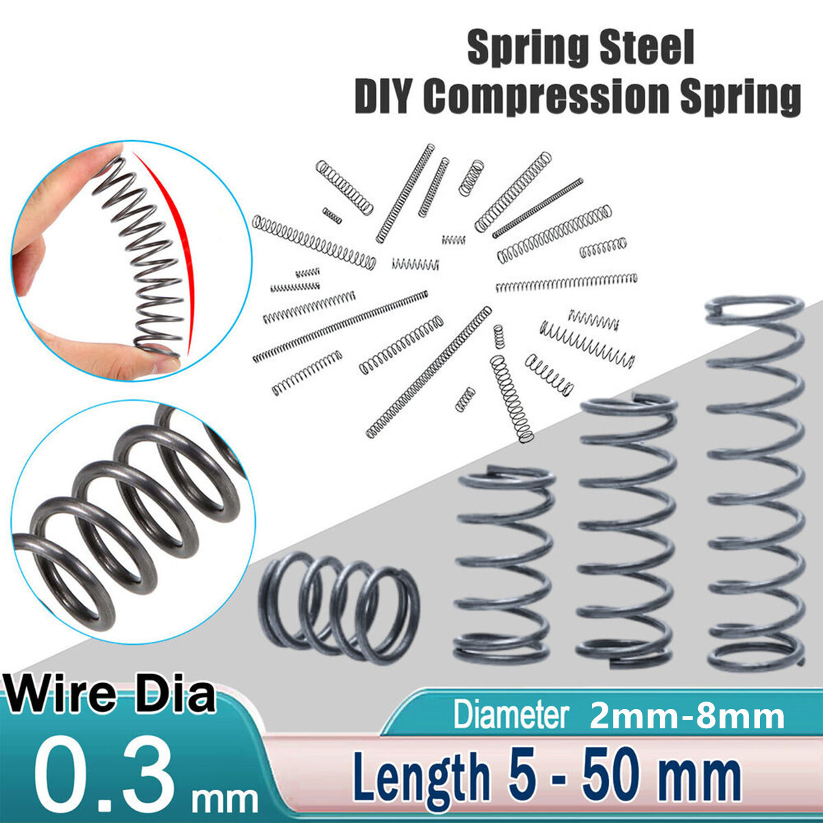 Compression Spring Steel 0.3mm Wire Dia 2mm – 8mm OD Small Pressure Springs
