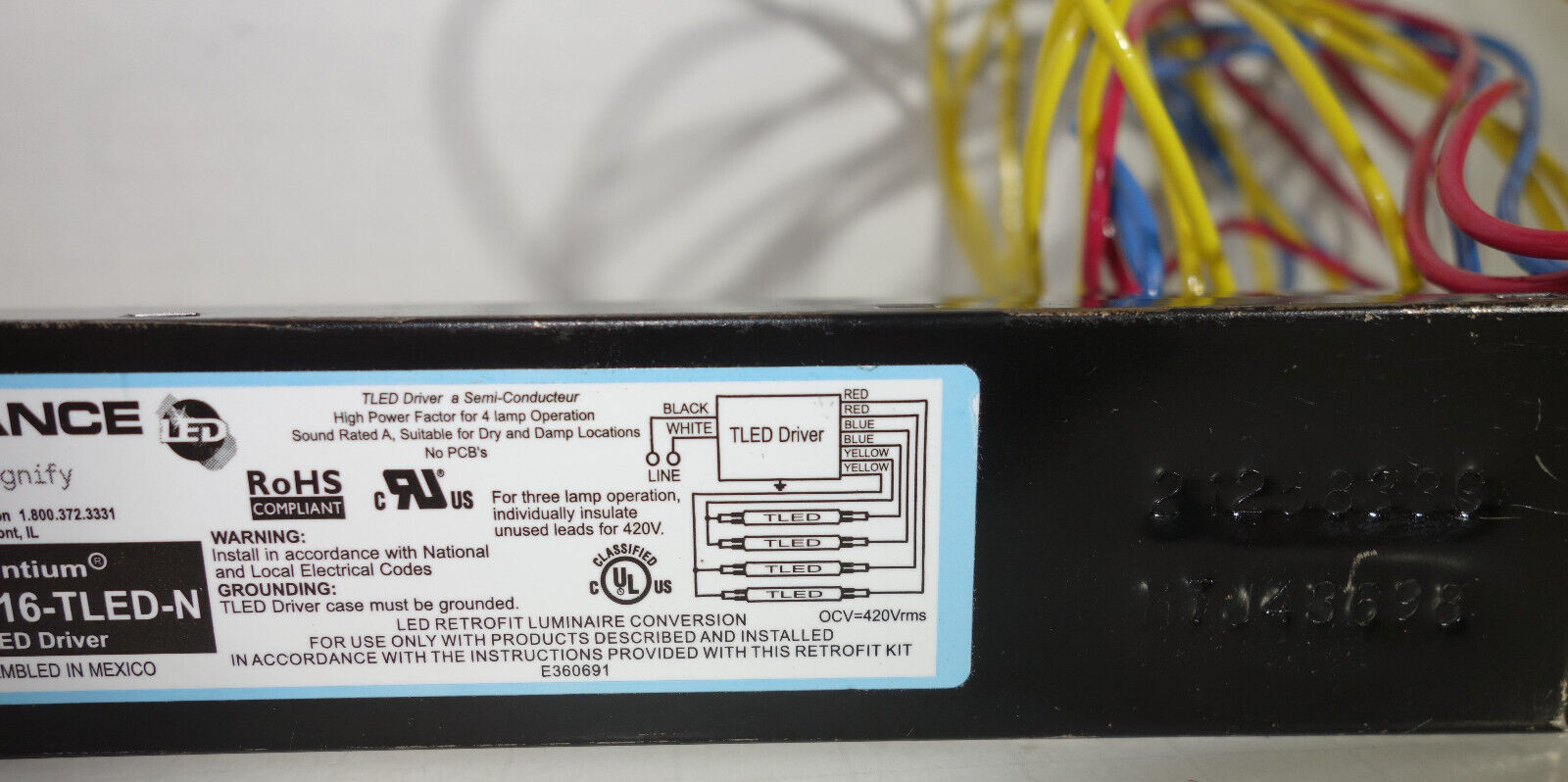 ADVANCE CENTIUM Intellivolt 4 Lamp LED T8 Driver,120V to 277 VAC ICN-4P16-TLED-N