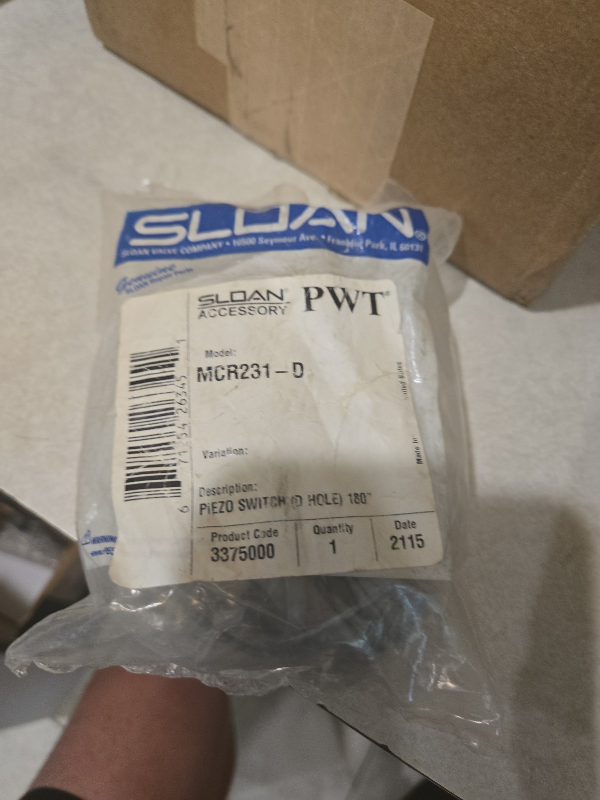 NEW OEM SLOAN PWT 3375000 MCR-231-D MICROPLUMB PUSH BUTTON ASSEMBLY
