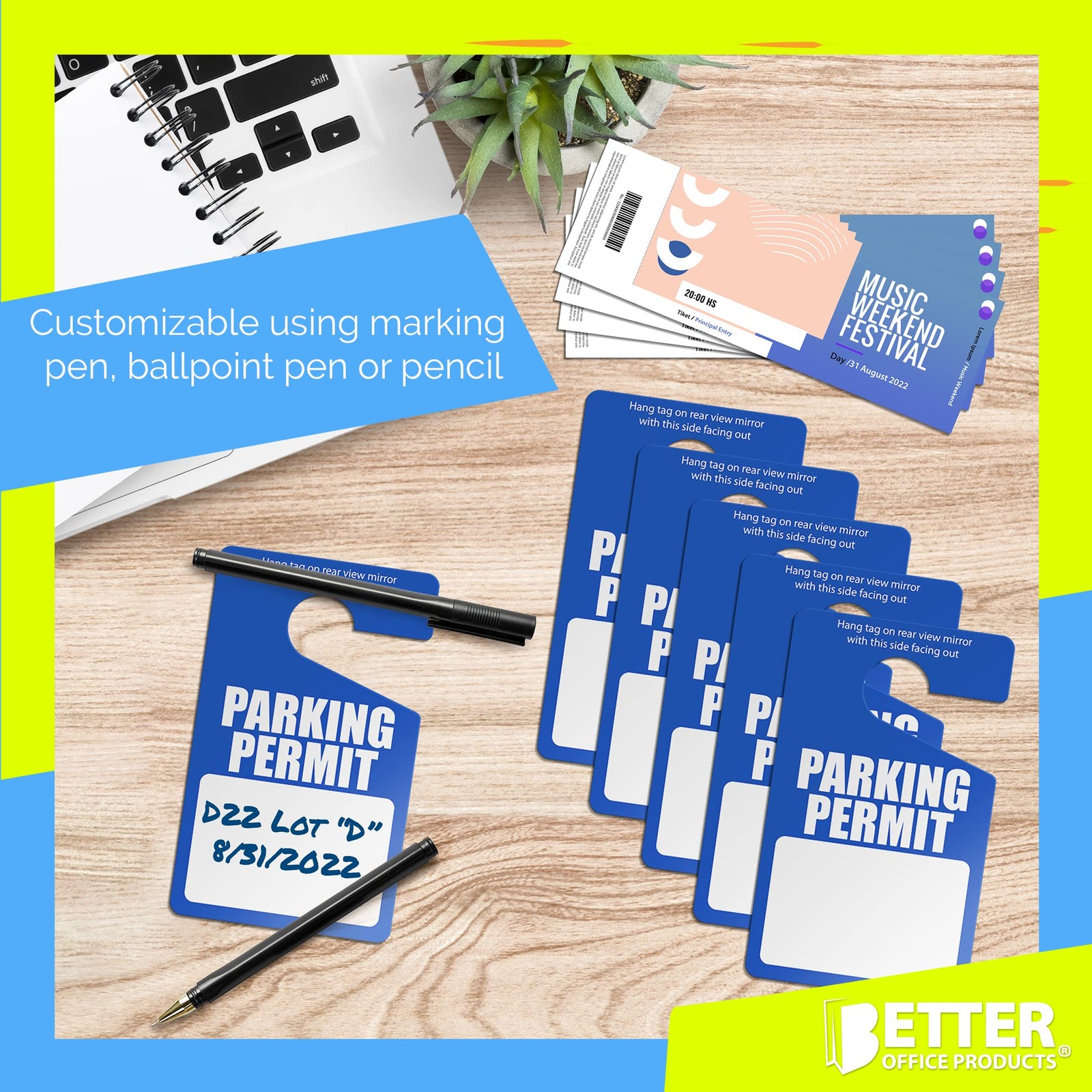 Parking Permit Hang Tags, 50 Pack, Poly Plastic Placards, Temporary Parking Pass