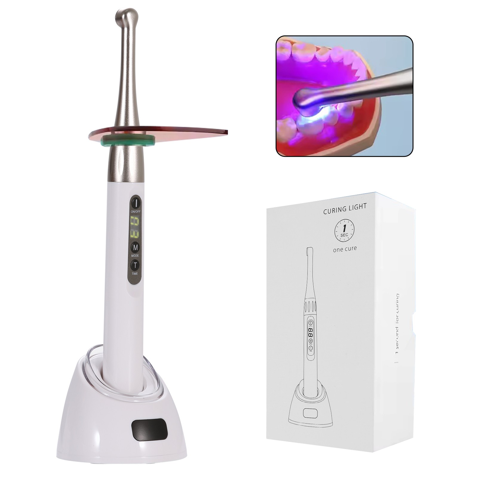 Dental Wireless Curing Light 1 Second Cure Lamp 2500mw/cm2 385nm-515nm ILED Type