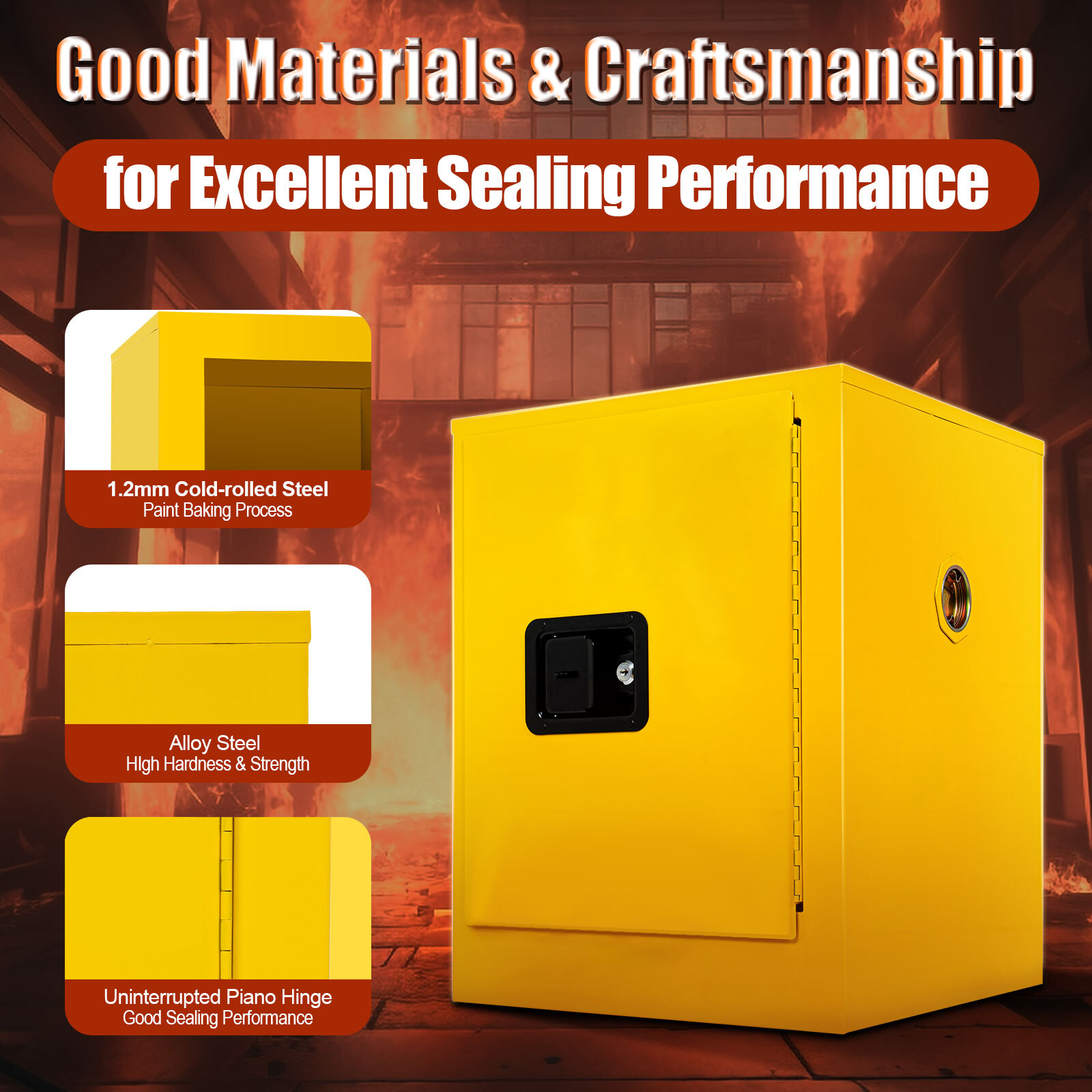45.5L/12gal Fireproof Safety Storage Welded Cabinet Bin Flammable Liquid Storage