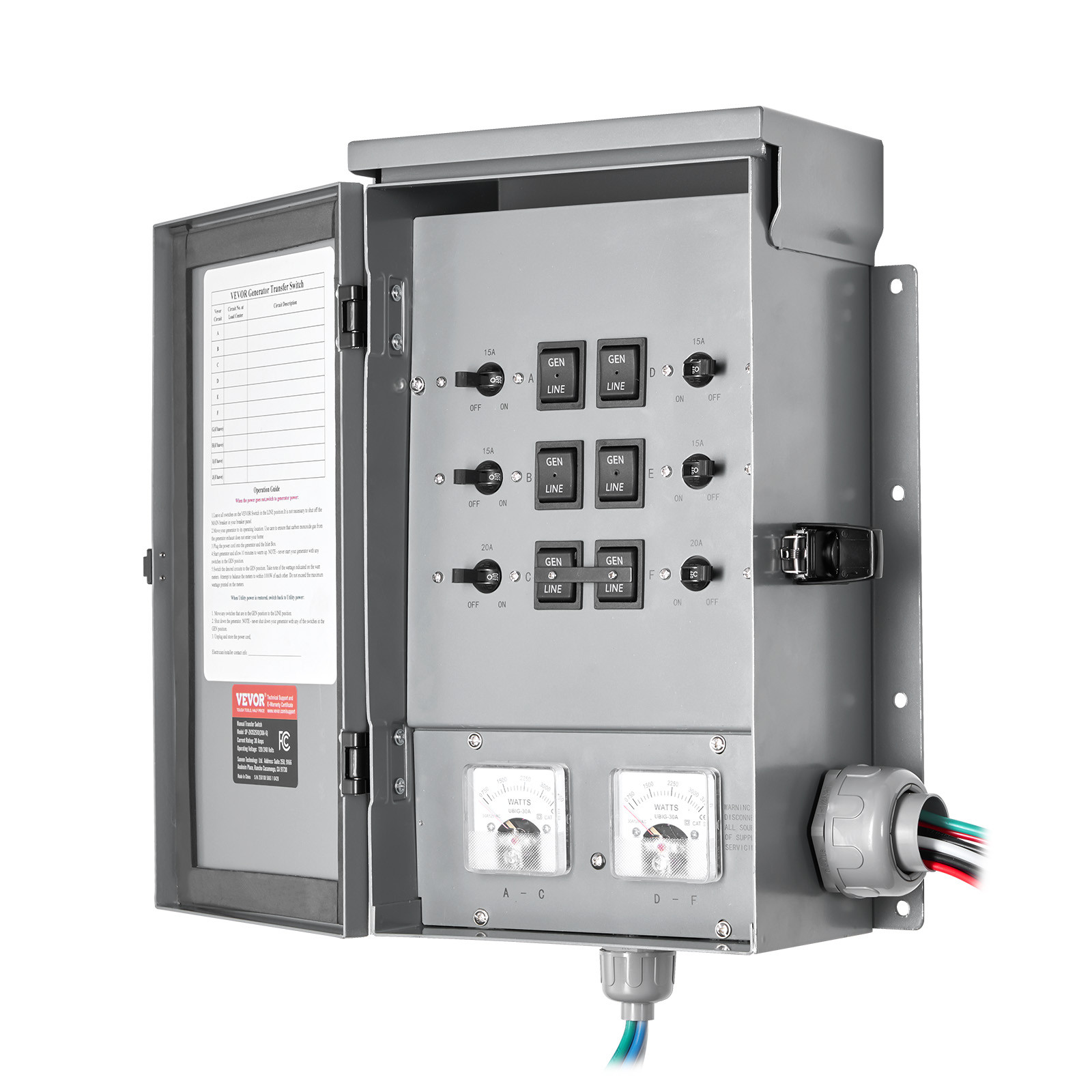 VEVOR Manual Transfer Switch 30A Generator Transfer Switch Kit NEMA 3R 7500W