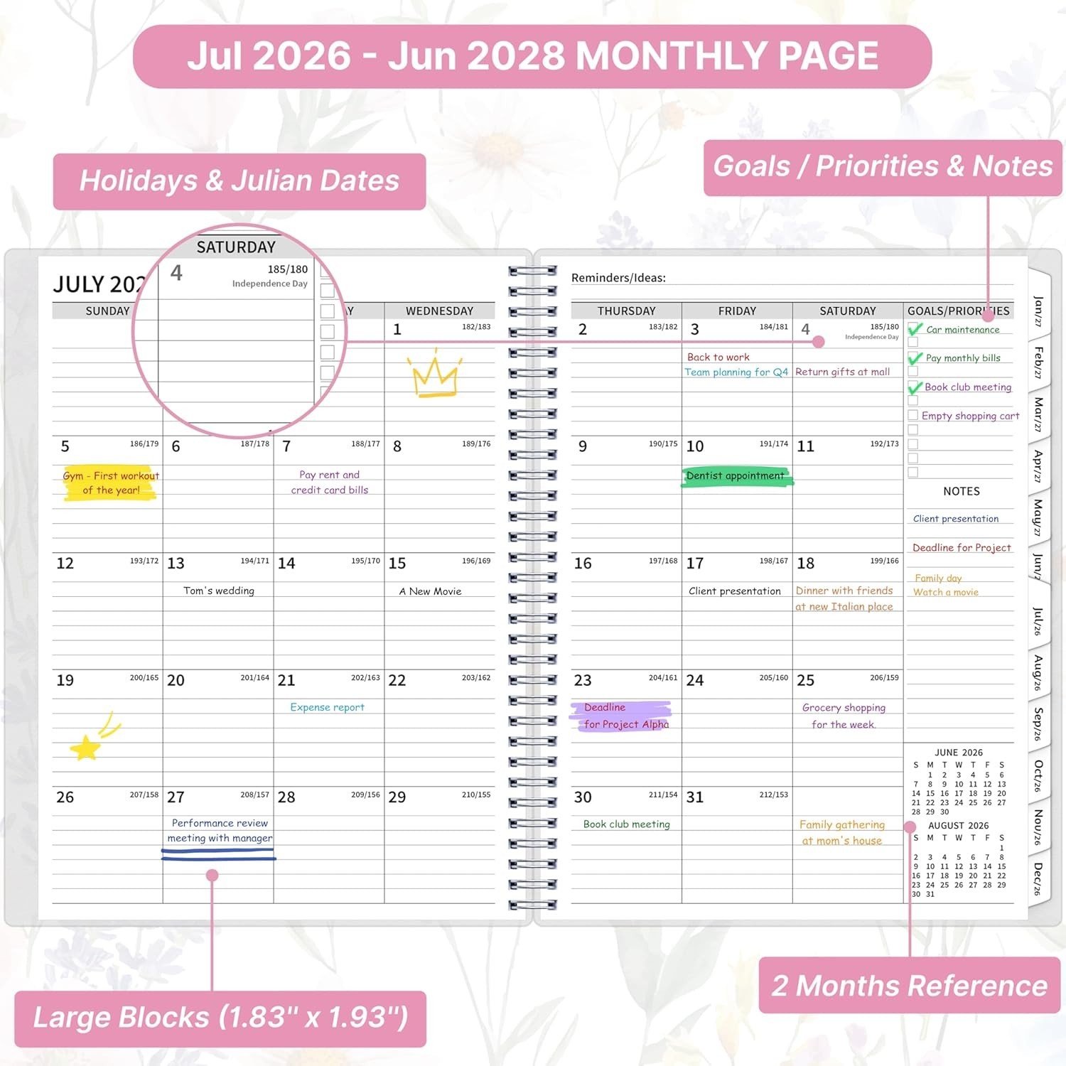2026-2028 Monthly Planner 2 Year Calendar Jul 2026-Jun 2028 8.5×11 Large