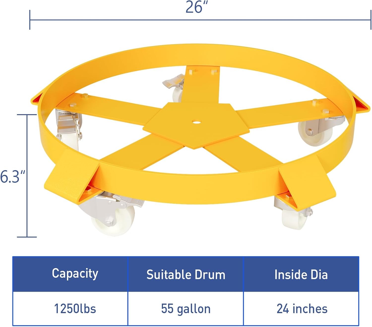1X 55 Gallon Drum Dolly Barrel Dolly Carts Drum Dolly With Swivel Casters Yellow