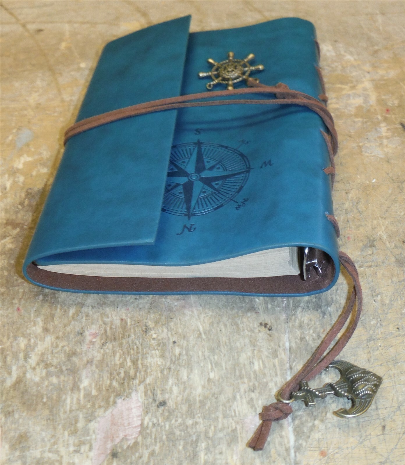 MaleDen Teal Color Leather Bound Travel Journel (Re-Fillable) NICE! FREE SHIP b2