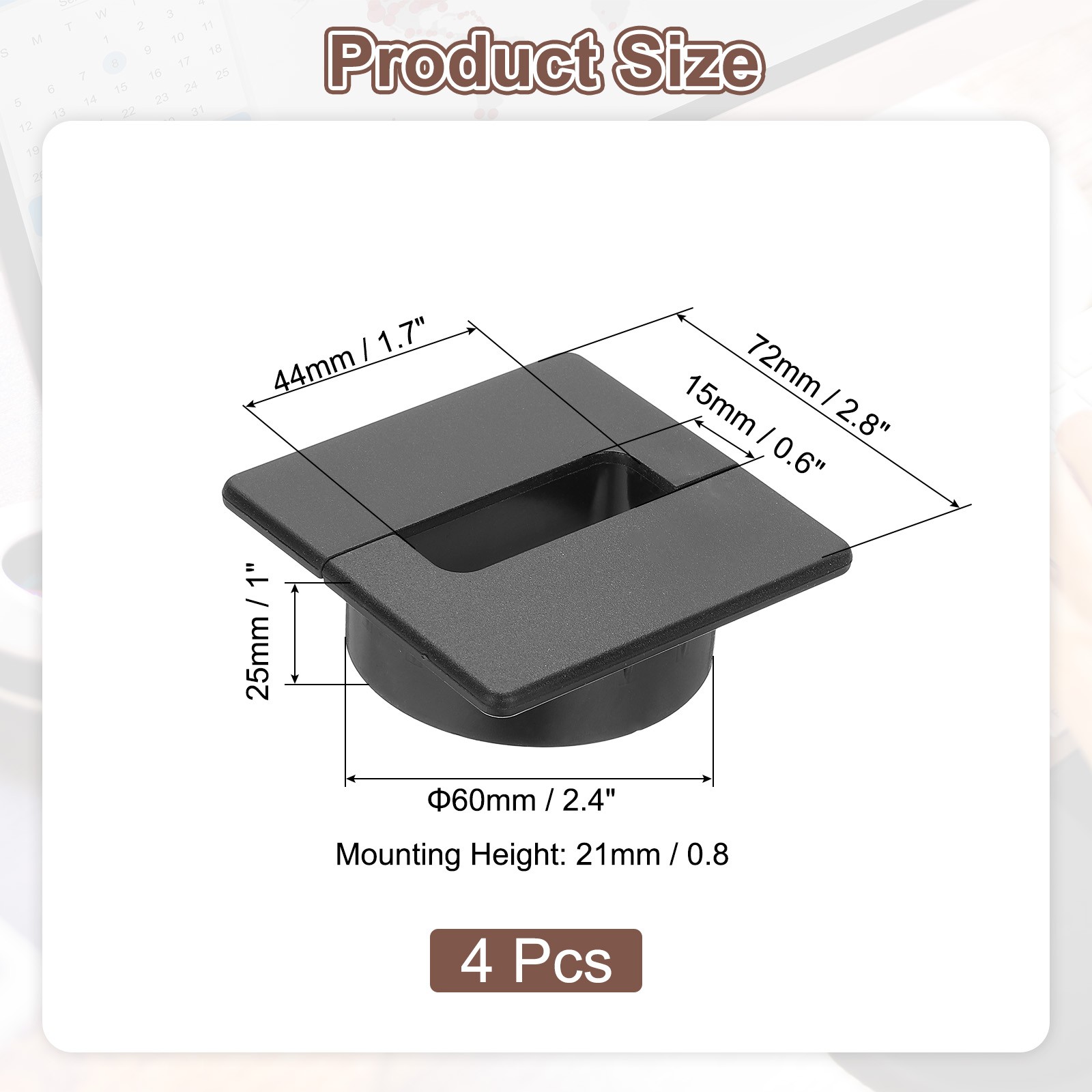 2.4 Inch Desk Grommet, 4Pcs Cable Grommet Hole Cover, Black