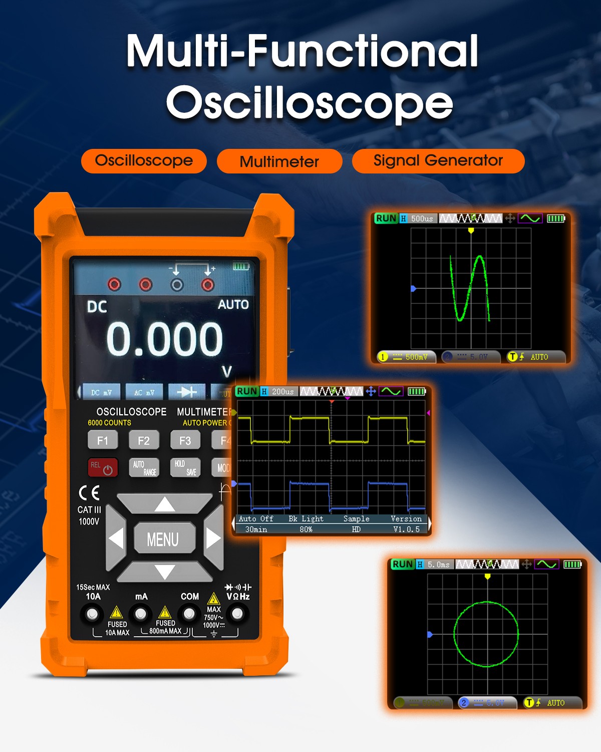 Digital 3in1 Oscilloscope Multimeter AUTO Signal Generator 1000V 50MHz Handheld