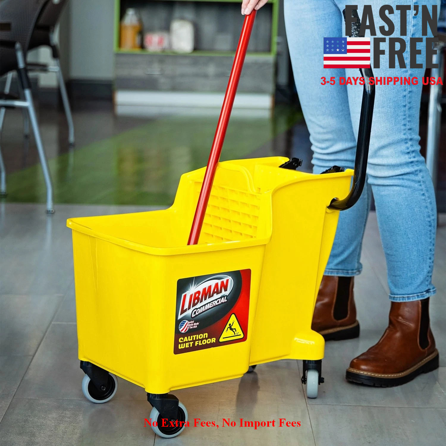 Libman 32 Quart Yellow Polypropylene Bucket Wringer With Steel Handle New, NEW