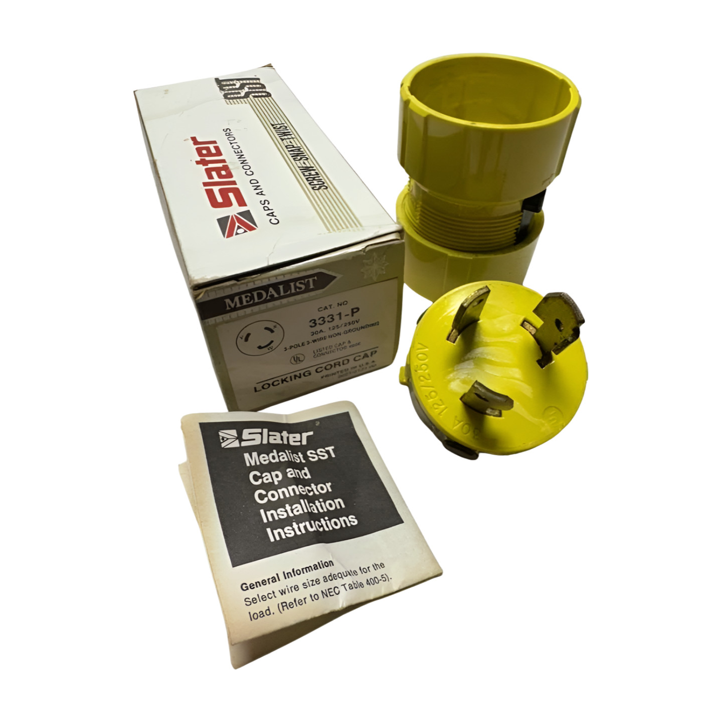 Slater Medalist 3331-P SST Locking Cord Cap Male Plug, 3-P, 3-W, 30A, 125/250V