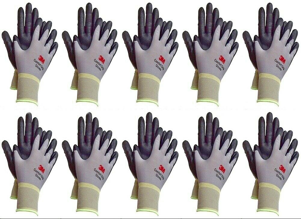 3M Micro Foam Nitrile Grip Coated Nylon Shell Protective Work Gloves 10Pack Grey