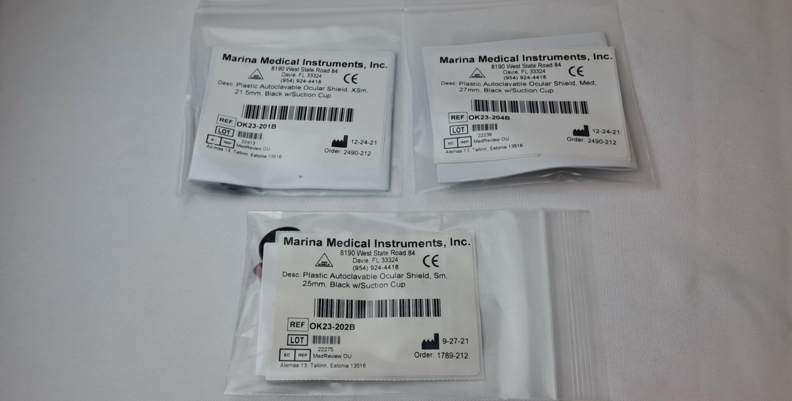 3Pc Marina Medical Plastic Autoclavable Ocular Shield Set- 21.5mm, 25mm, 27mm