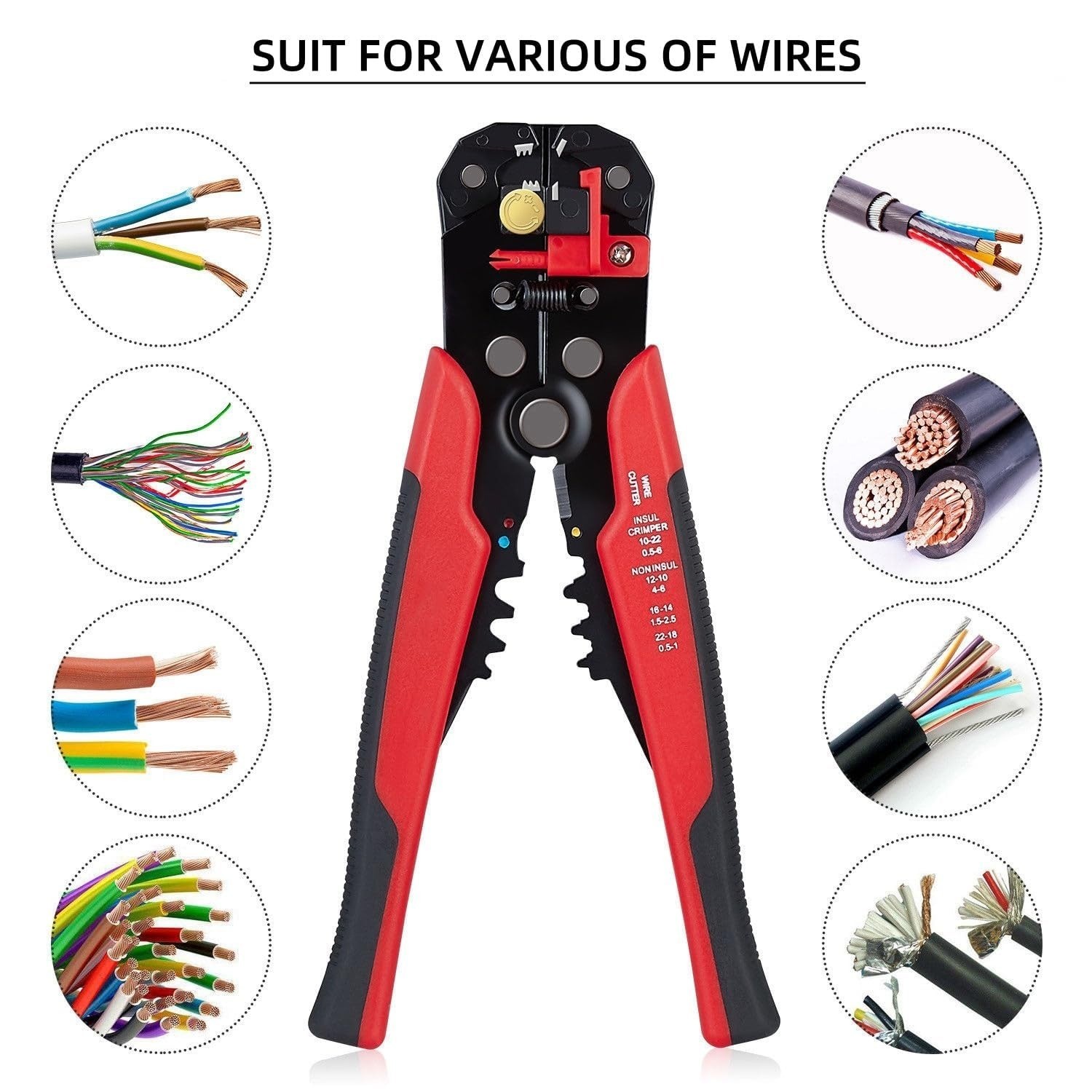 5 in 1 Self-Adjusting Wire Stripper Crimping Tool for 10-24 AWG