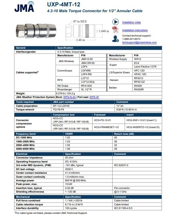 4 Total-JMA UXP-4MT-12 Male Torque Connector for 1/2 in Annular Cable