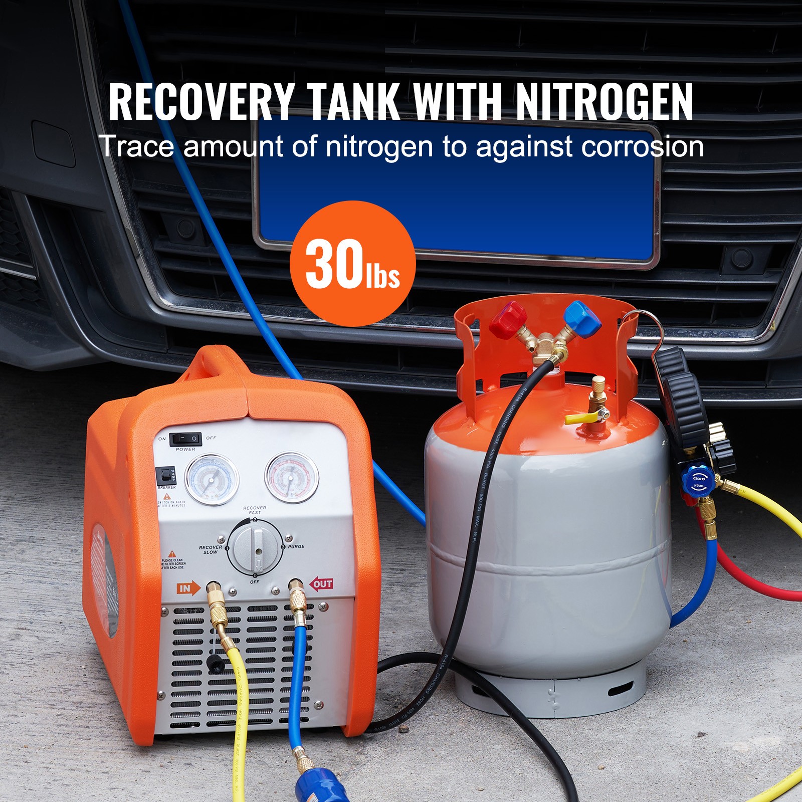 Refrigerant Recovery Reclaim 30/50lb Cylinder Tank 3/4/1HP Recovery Machine Unit