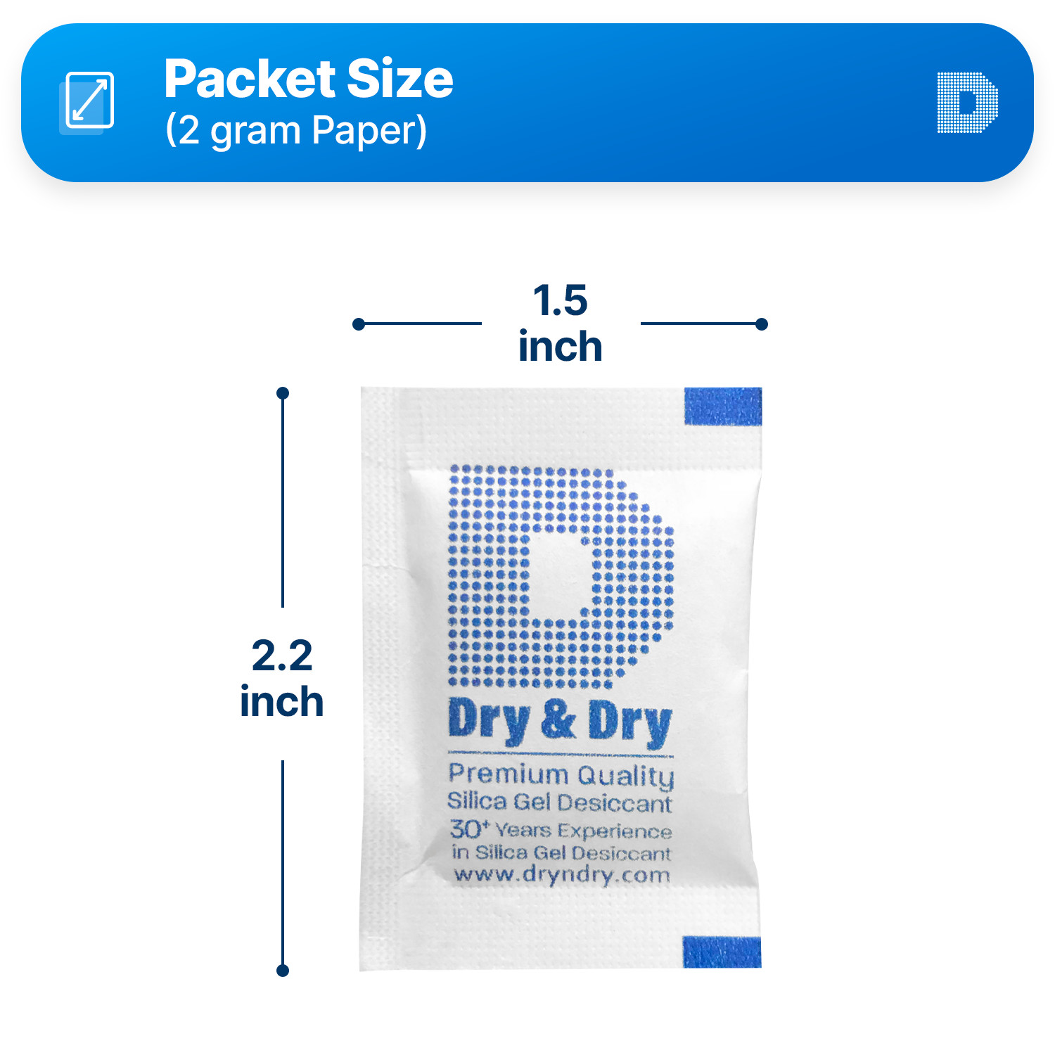 2 gram X 100 PK “Dry & Dry”Silica Gel Desiccant Packets(Reusable)-FDA Compliant