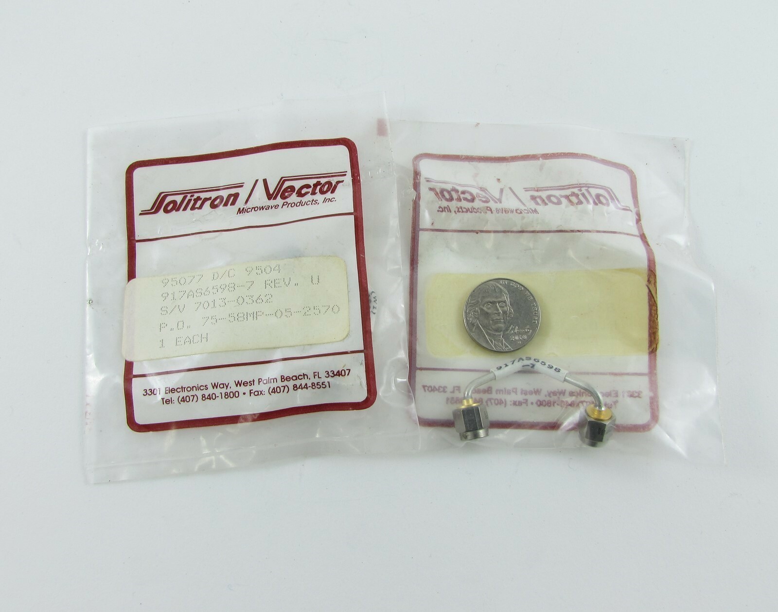 Lot of (5) SV Microwave 7013-0362 SMA-M to SMA-M Semi-Rigid SS Cable Assemblies