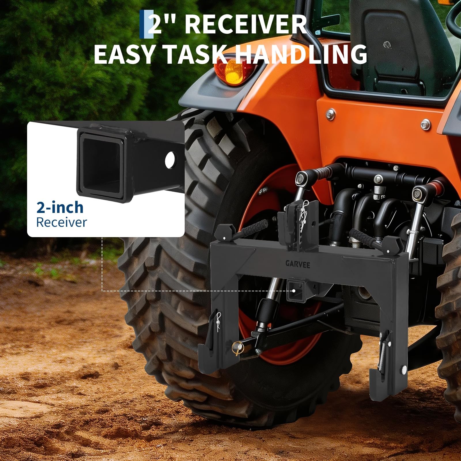 3Point Quick Hitch w/Versatile Adapter 2″ Receiver for Category 1 Tractor 3000lb