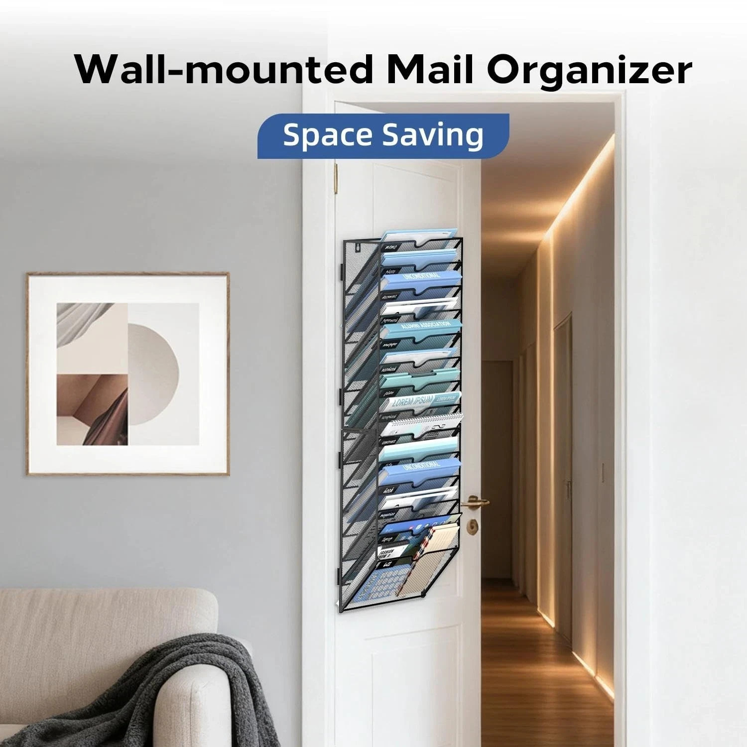 JMHUD 14 Tier Wall Hanging File Organizer, Paper Folder Holder black