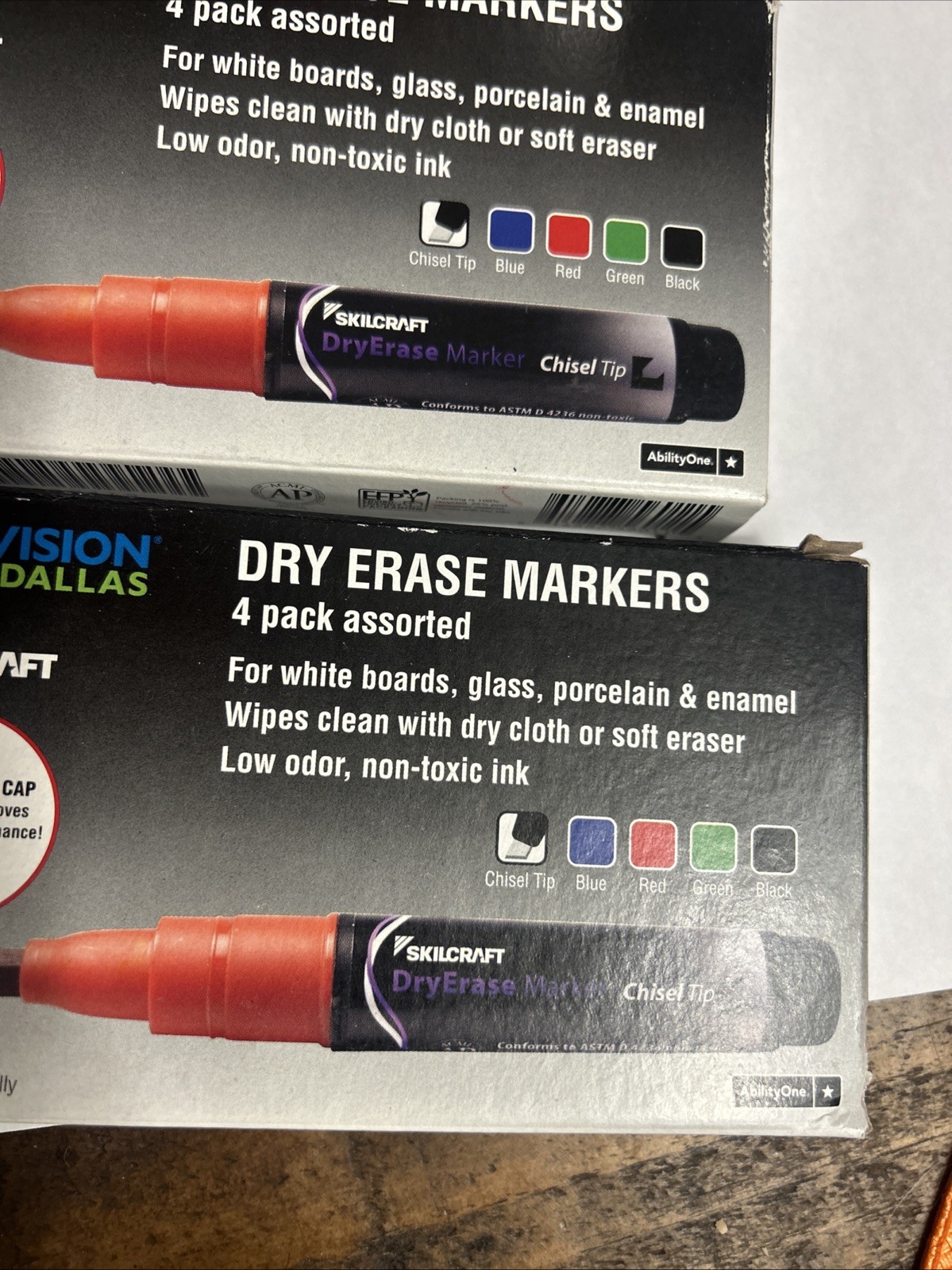 Dry Erase Chisel Tip Markers Skilcraft 3 -4 Packs Black, Blue, Green & Red, 12 T