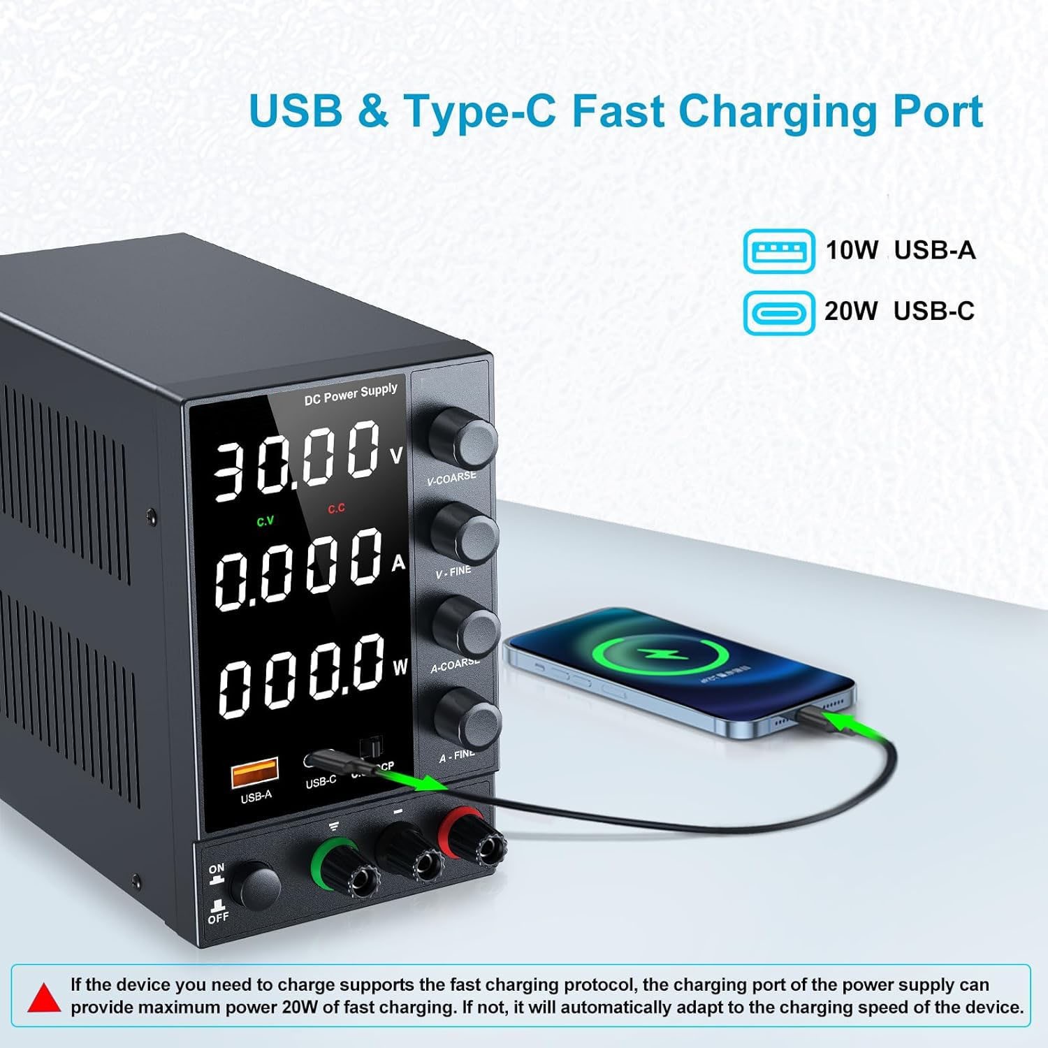 Fuente de alimentación CC variable de 0-30 V y 0-10 A, con conmutación ajustable