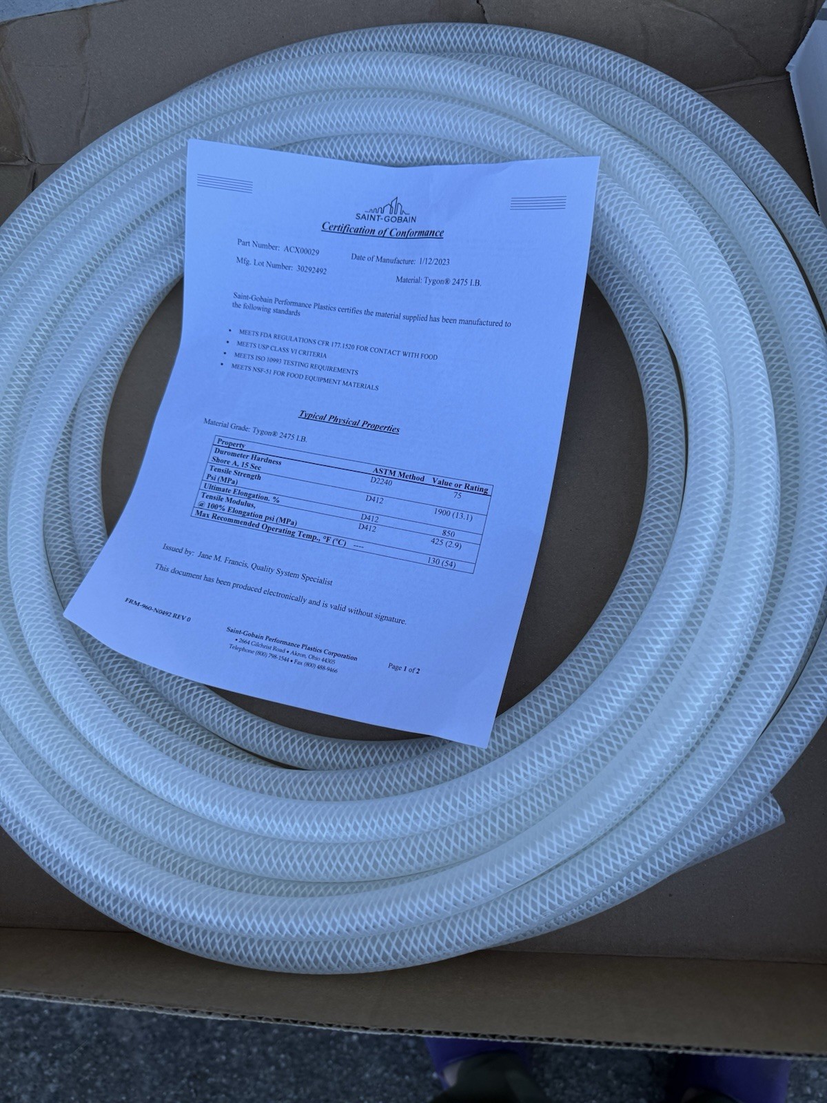 TYGON ACX00029 Tube By SAINT-GOBAIN 50’